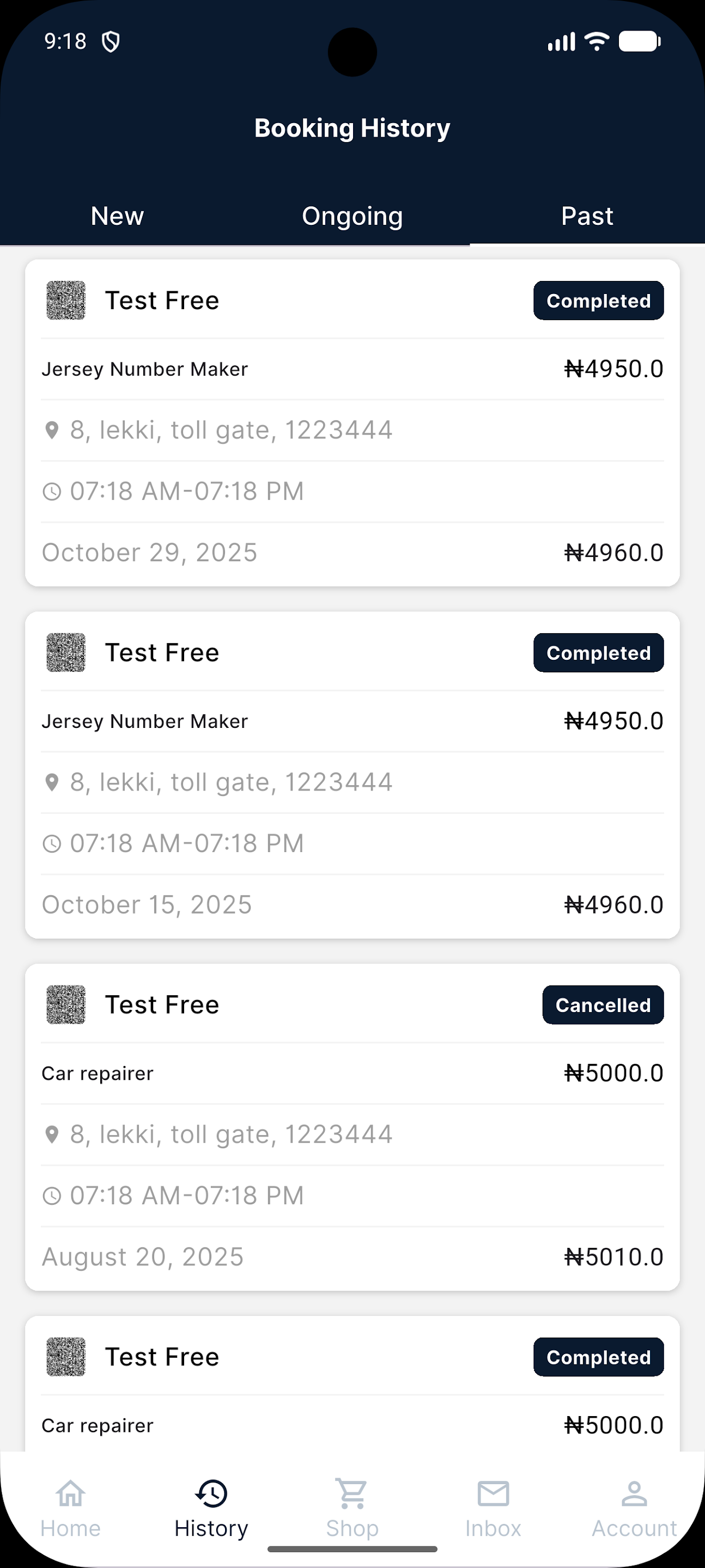 10App Booking History